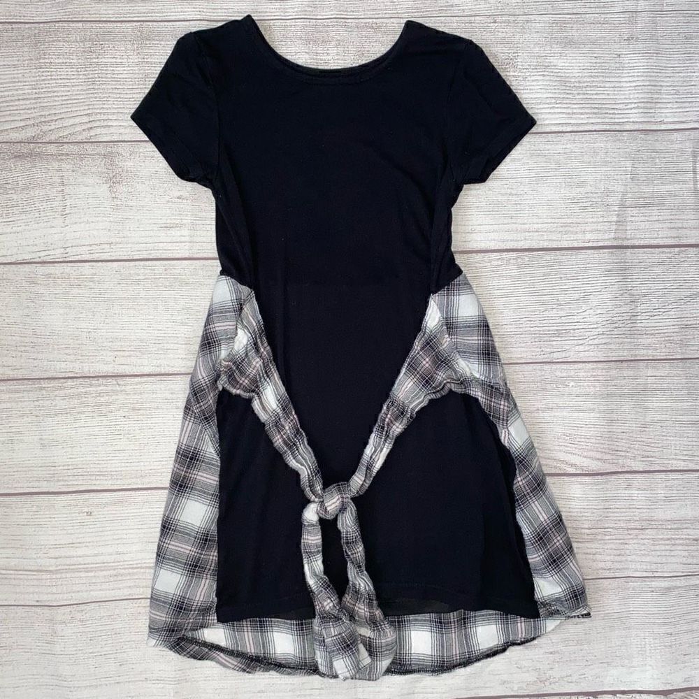 Justice short sleeve dress w/flannel front tie sleeves and back girls sz 6-7